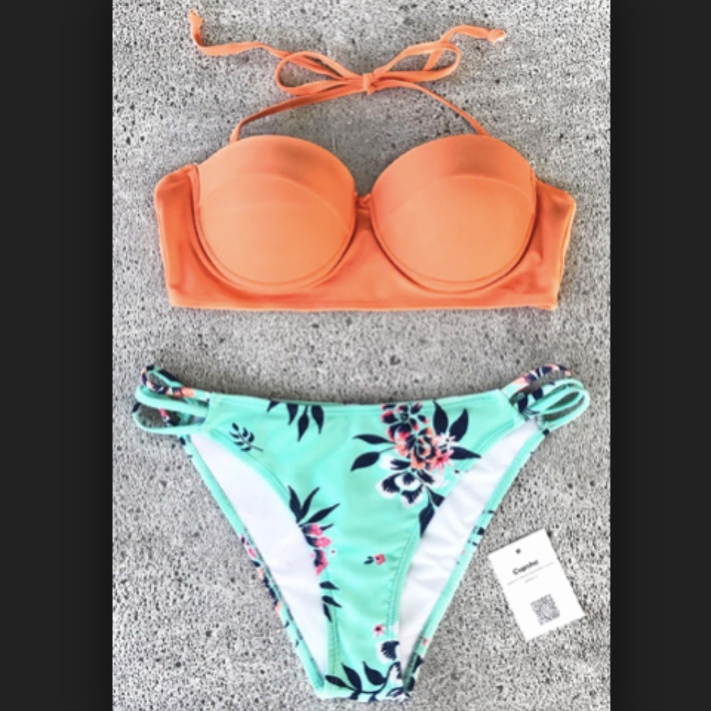 Cupshe Orange and Palm Printed Bikini
